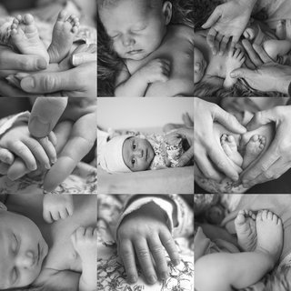 Newborn collage van kleine pasgeboren meisje.